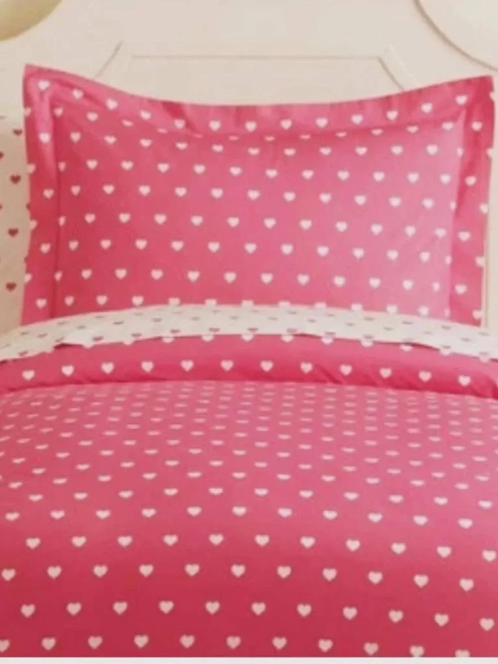 Pottery Barn Kids Pink Heart-Print Duvet Cover and Sham (Coral like Pink)